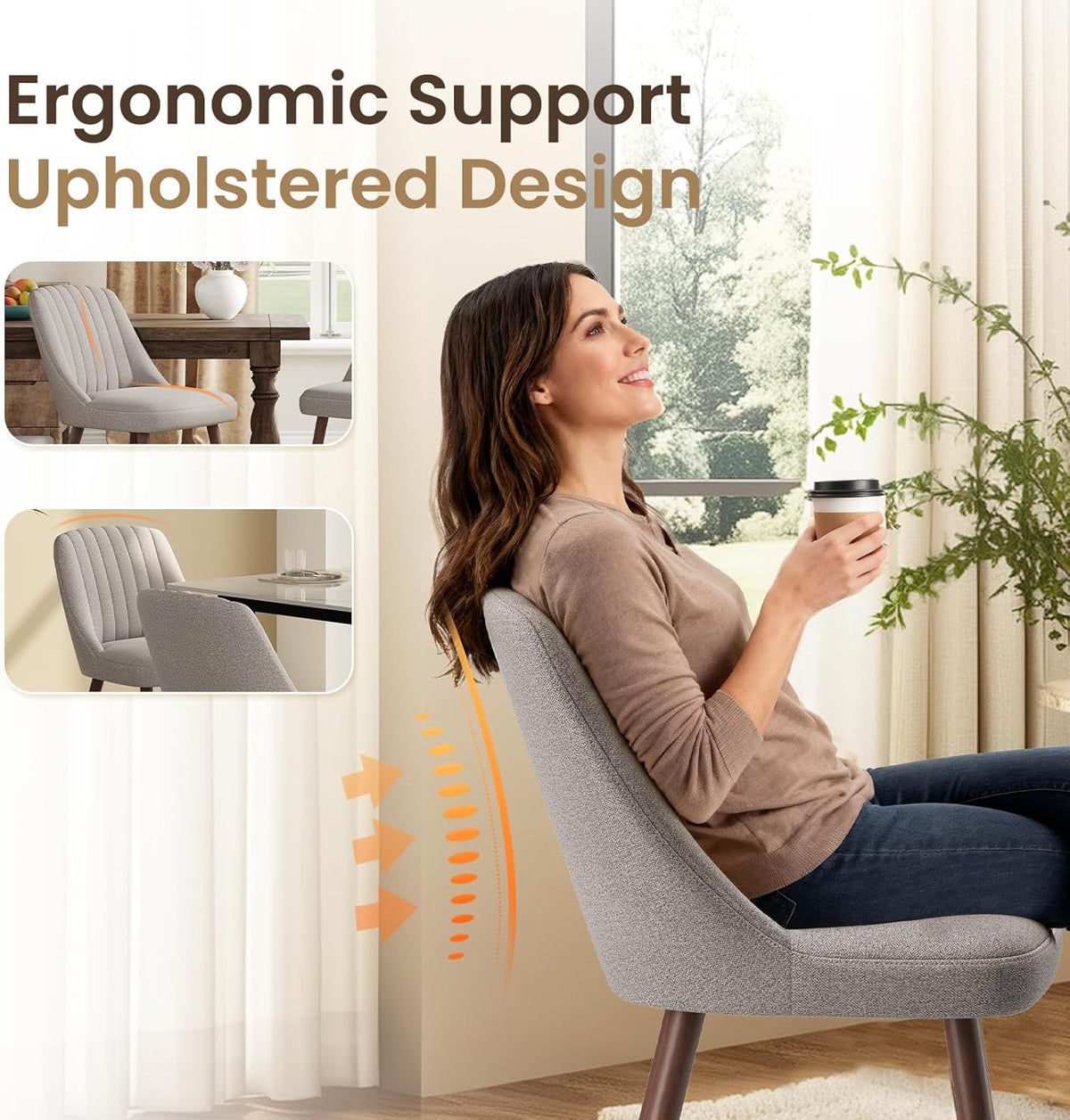 MALOL Upholstered Dining Chairs Set of 2, Modern Fabric Kitchen Chairs with Back, Wood Legs for Kitchen Dining Room Restaurant, Taupe