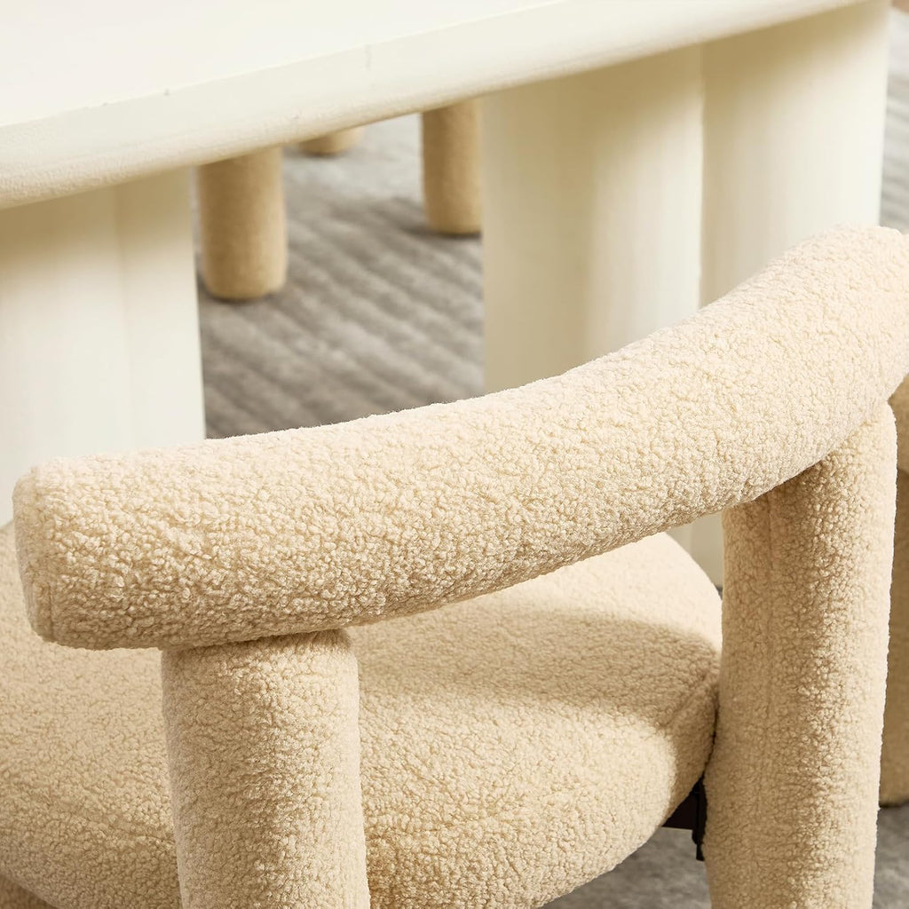 Modern Sherpa Dining Chair Set of 2, Camel | Soft Boucle Upholstery, Curved Back, for Kitchen Dining Room, Plush Padded Seat, Space Saving Side Chairs, for Living Room