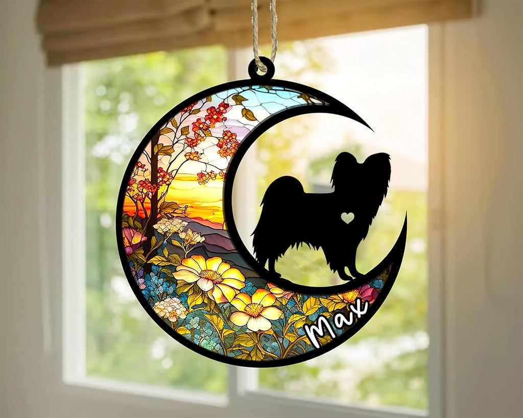 Personalized Dog Memorial, Custom Name Papillon (Black White) Dog Christmas Ornament with Name, Custom Breeds, Pet Loss Light Catcher, Gifts for Lovers Loss of Pet Sympathy on Mothers Day Christmas