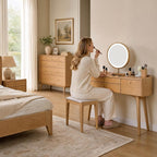 Small Vanity Desk, Solid Wood Dressing Table with Drawer Divider, Study Desk and Vanity Desk for Bedroom, 40" D x 18" W x 32" H