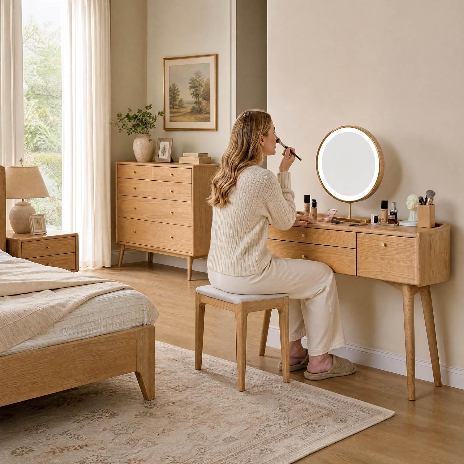 Small Vanity Desk, Solid Wood Dressing Table with Drawer Divider, Study Desk and Vanity Desk for Bedroom, 40" D x 18" W x 32" H