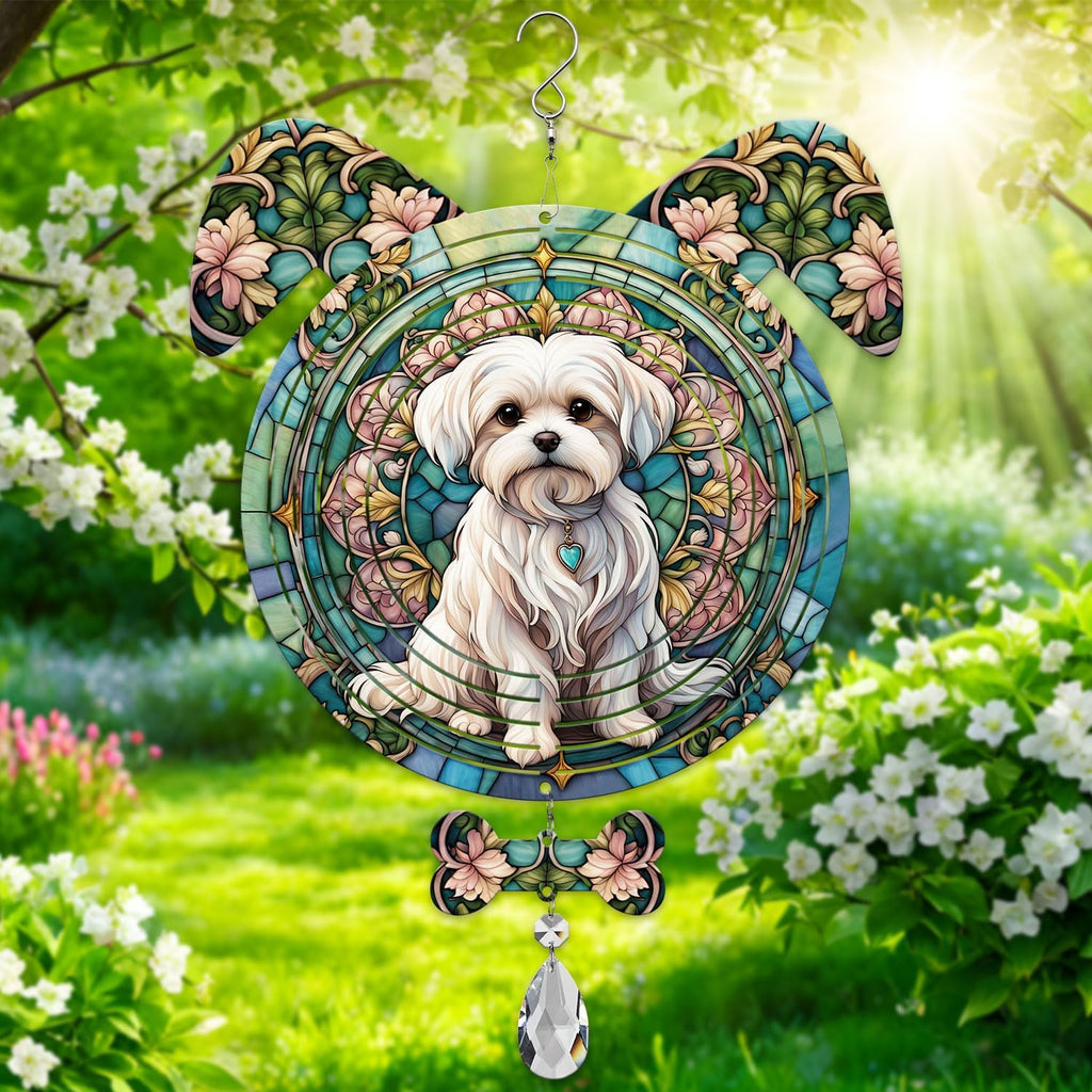Maltese Dog Ears Wind Spinner, Maltese Wind Spinner Hanging for Yard and Garden V02