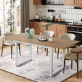 Extendable Dining Table for 4-8 Person, Extendable from 55" to 71", Modern Rectangle Dining Table with MDF Tabletop and Metal Frame, Expanding Kitchen Table for Home, Office (Natural Wood+White)