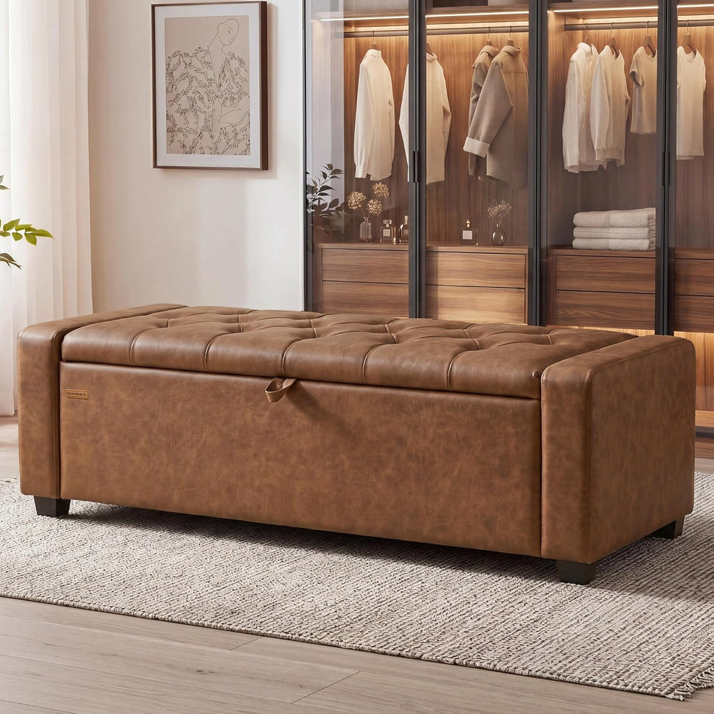 SONGMICS Storage Ottoman,ULOM521KQ01 | Buttons Decoration, Non-Slip Foot Pads, 661.4 lb Load Capacity, Coffee Brown, MACEO Collection ULOM521KQ01