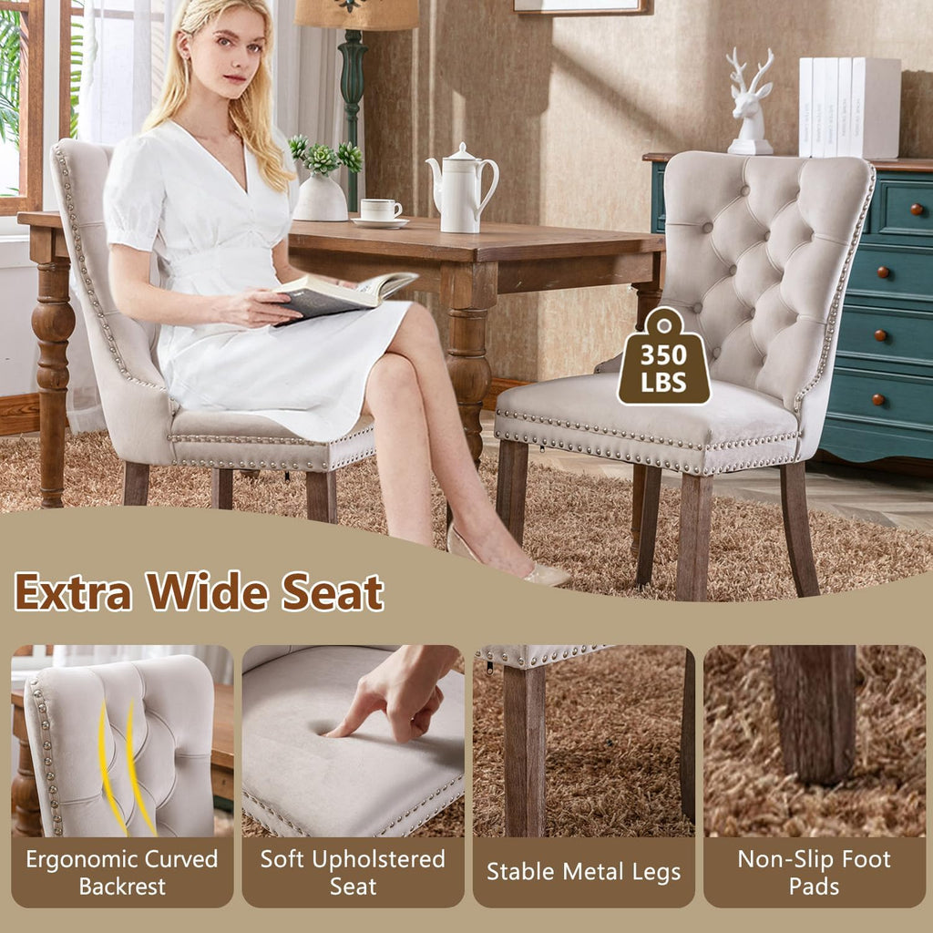 64.5" Dining Room Table Set for 6, Farmhouse Wood Kitchen Table with Decorative Pedestal Legs & 6 Tufted Velvet Chairs,Modern Luxury Dining Table Set for 6 for Dinner & Gatherings