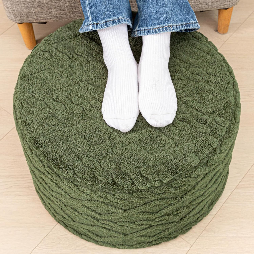 Round Foam Stuffed Pouf Ottoman Seamless All-One Foam Ottoman Foot Rest | Seamless All-One Foam,Modern Floor Pouf Foot Rest Seating For Living Room Bedroom or Couch Stylish Home Office Decor Accent