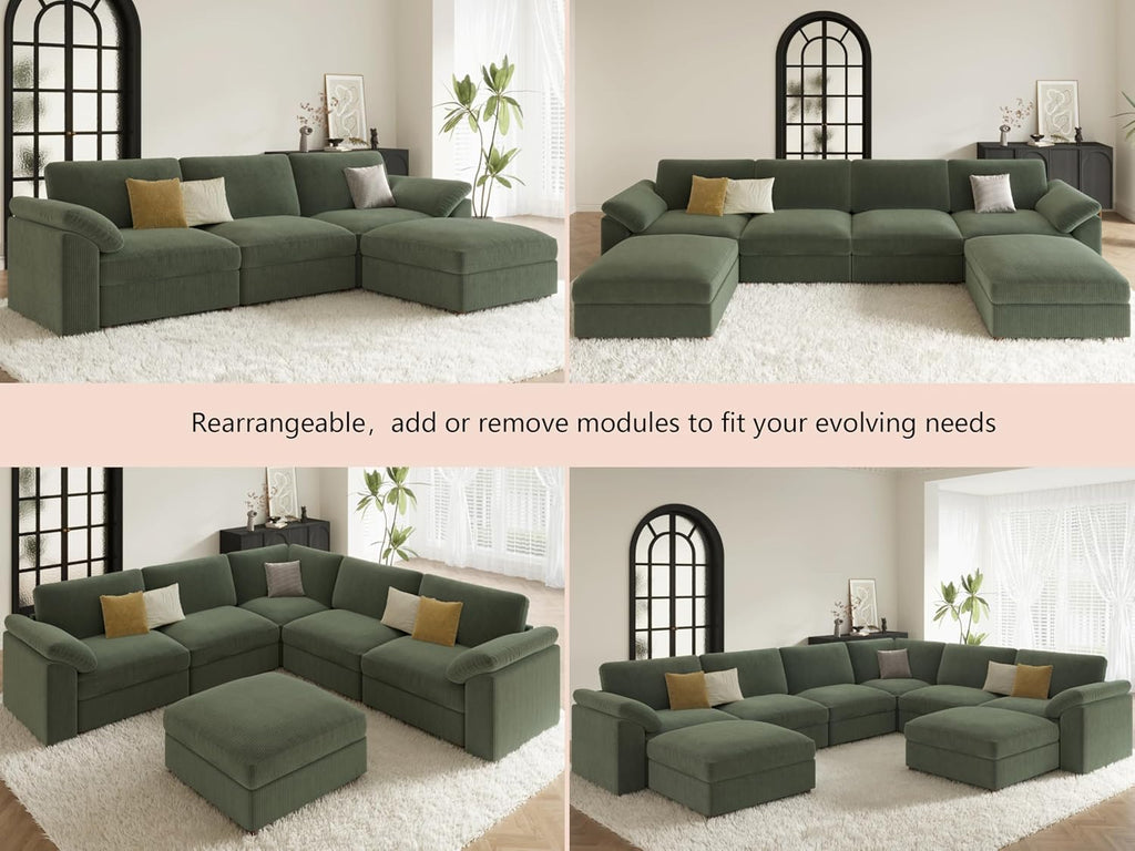 EASE MOOSE Green Sectional Modular Sofa, Oversized Deep Seat Cloud Couch