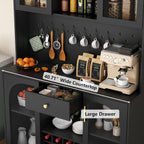 72'' Large Kitchen Pantry Cabinet with LED Light, Black Kitchen Hutch with Pegboard & Wine Racks, Modern Pantry Cupboard with Countertop & Storage Drawers, Tall Bar Cabinet for Dining Room, Home