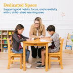 ECR4Kids 30in D Round Hardwood Table with 24in Legs and Two 14in Chairs, Kids Furniture, Honey, 3-Piece | Durable rubberwood, GREENGUARD Gold Certified, ANSI/BIFMA Compliant, 6-8 years, 200 lb seat capacity, classroom & home use