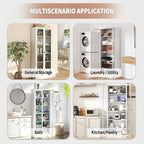 Metal Kitchen Pantry Cabinet – 72" Tall Storage with 5 Adjustable Shelves, White Freestanding Cabinet for Kitchen/Pantry/Bathroom – Heavy Duty Steel Frame, Glass Door