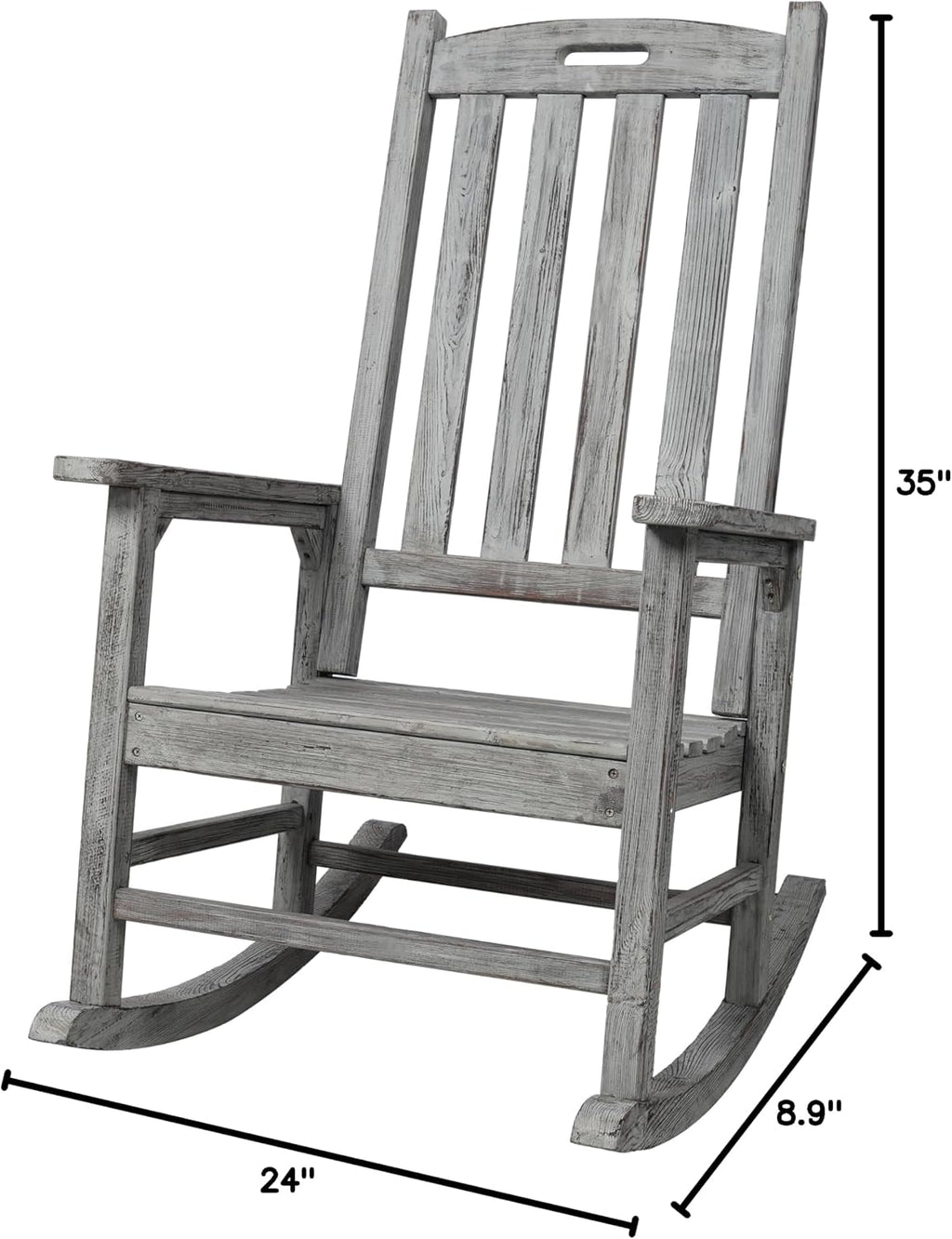 Oversized Wooden Porch Rocker Chair: Classic Fir Wood Design with 21-Inch Wide Seat & High Backrest - Smooth Rocking Motion for Indoor & Outdoor Use - Supports Up to 330 lbs