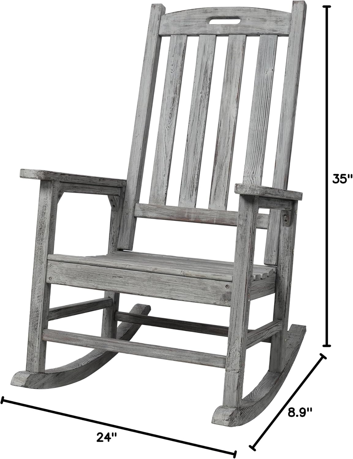 Oversized Wooden Porch Rocker Chair: Classic Fir Wood Design with 21-Inch Wide Seat & High Backrest - Smooth Rocking Motion for Indoor & Outdoor Use - Supports Up to 330 lbs