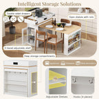 Extendable Dining Table with Storage, Transformer Console Table for 1-4 People, Mobile Rolling Island Table Space Saving Dining Room Table with Built-in Outlet for Homes, Apartments, Cream White