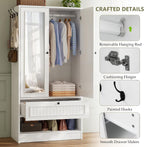 Feonase Armoire Wardrobe Cabinet with Mirror and Drawer, 70" 2-Door Wooden Closet Organizer for Bedroom Storage, White