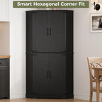 IRONCK Corner Cabinet, 72" Kitchen Pantry Cabinet, 6-Tier Freestanding Farmhouse Pantry with 2 Adjustable Shelves, 240°Swivel Doors, 2 Doors Storage, Spacious Hutch for Kitchen, Living Room, Black