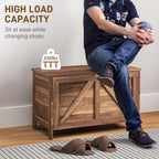 HOMCOM 30" Farmhouse Storage Bench Lift Top Storage Chest in Brown Oak | Safety Hinge, Open Up 100°, Wooden Trunk, Bedroom, Entryway, Living Room