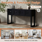55 Inch Console Table with Geometric Carved Front | Pine wood and MDF build, 54.9 in sofa table, geometric carved front, soft-close storage, for entryway, living room, hallway