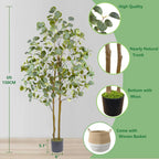Artificial Eucalyptus Tree, 5ft Tall Fake Eucalyptus Plant with Woven Basket, 60'' Silk Leaves Faux Tree for Indoor Home Office Livingroom Garden Floor Décor