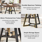 knoworld Round Dining Table for 4, Kitchen Tables Dining Room Circle Dinner Table with Pedestal Metal Frame, Space Saving Wood Industrial Kitchen & Dining Room Tables, Walnut 43In