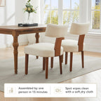 Mid-Century Modern Dining Chairs Set of 4, Upholstered Linen Fabric Kitchen Chairs with Curved Backrest, Farmhouse Dining Room Chairs with Solid Wood Legs, Easy Assembly, Beige