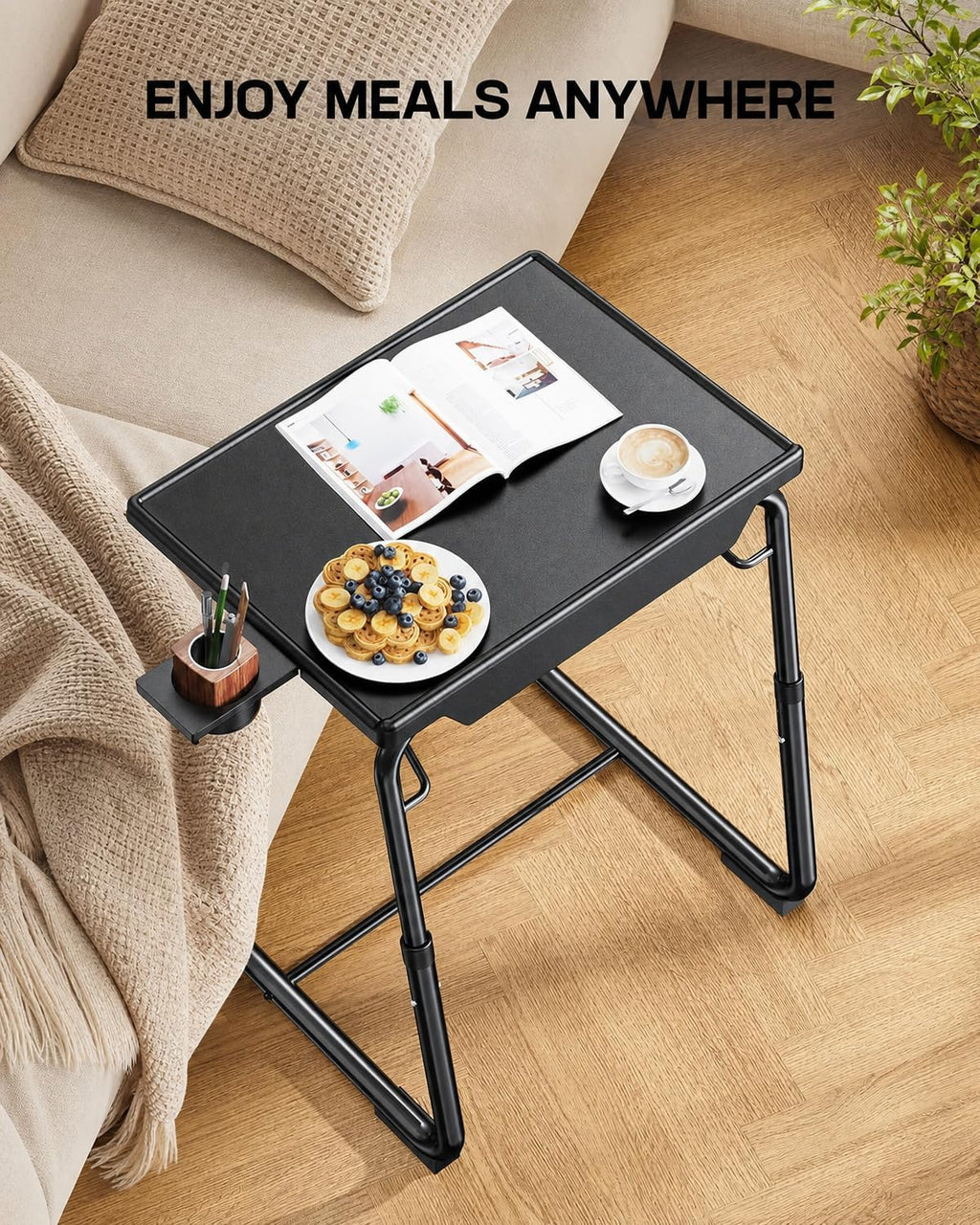 LORYERGO TV Tray - TV Table for Eating, Folding Table Trays with 6 Height & 3 Tilt Angle, TV Tray Table with Cup Holder, Dinner Tray for Eating or Working on Couch, Bed, Living Room, Home & Office