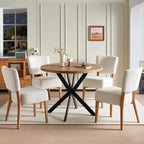 Howtek 5-Piece Kitchen Table Set, 37-Inch Faxu Wood Round Dining Table, White Upholstered Kitchen Side Chairs with Backrest & Metal Legs for Breakfast Nook, Dining Room, Office, Kitchen