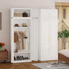 86" Tall Wardrobe Closet with Doors and Adjustable Shelves, White | Metal Armoire Wardrobe Closet, Wardrobe Cabinet with Hanging Rod, White Clothing Storage Cabinets for Bedroom, Home Office