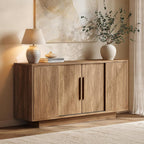 ModernMate 63'' Sideboard Buffet Cabinet with 4 Sliding Doors, Wood Credenza Storage Cabinet with Pedestal Base, Large Side Board with Adjustable Shelf for Living Room, Kitchen, Hallway, Walnut