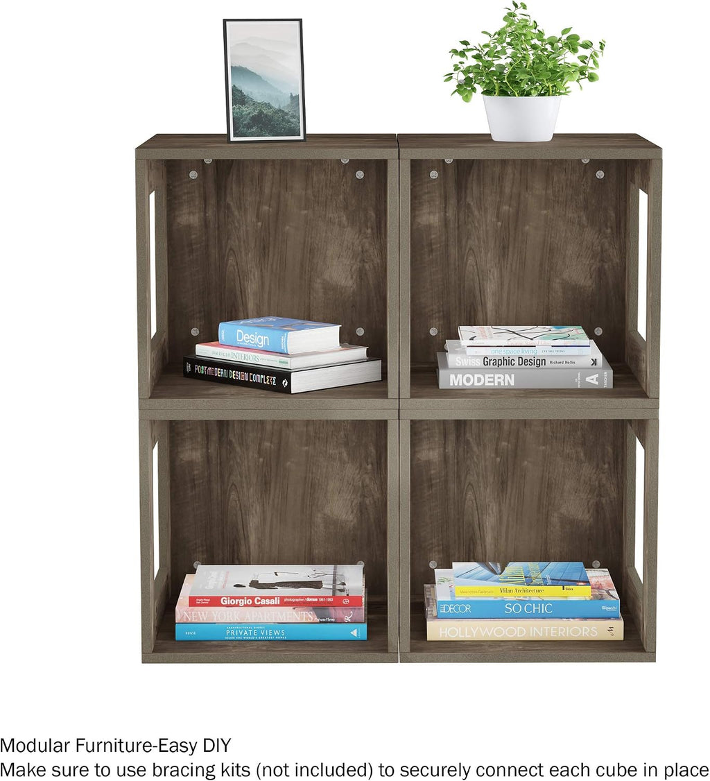 Lavish Home Side Table with Storage - Set of 2 Minimalist Modern Nightstand or End Table with Open Sides - Stackable Modular Accent Table for Bedroom, Living Room, or Office (Gray Woodgrain)