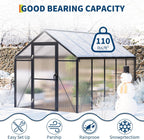 6x10 FT Greenhouse for Outdoors, Polycarbonate Greenhouse with Roof Vent, Ground Nails, Lockable Push Door, Aluminum Large Walk-in Green House for Outside Garden Backyard, Patio, Lawn, Black