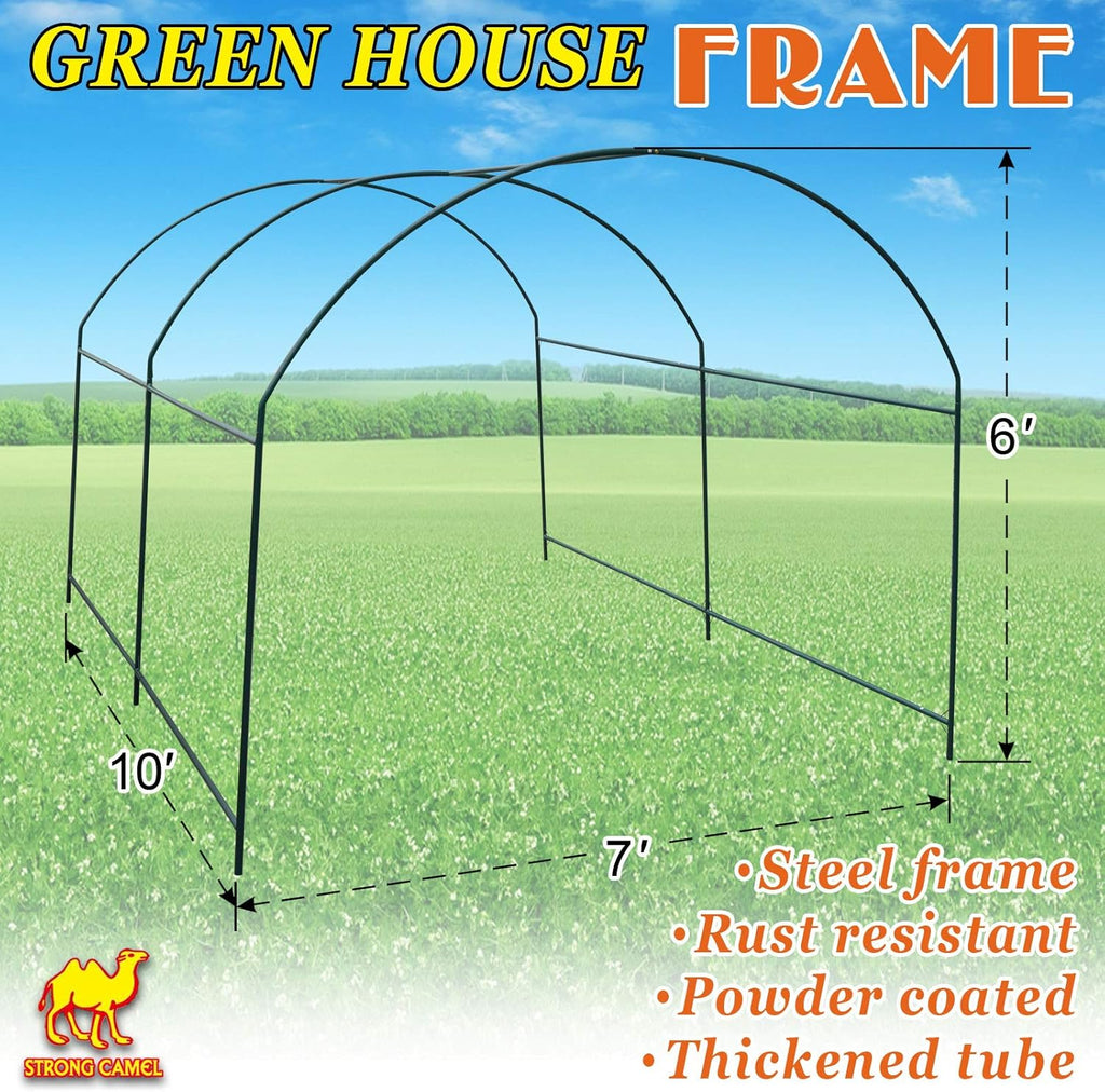 Strong Camel Greenhouse Replacement Frame for 10'X7'X6' Larger Hot Garden House , Support Arch Frame Climbing Plants/Flowers/Vegetables (10'X7'X6')