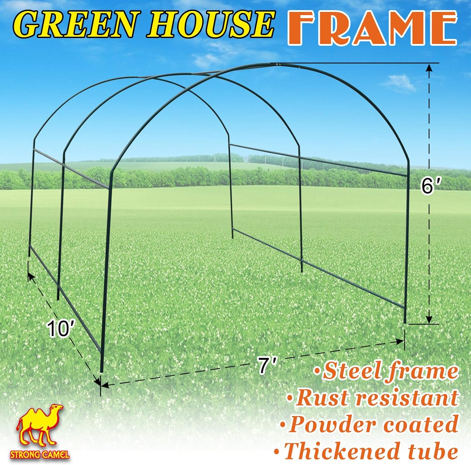 Strong Camel Greenhouse Replacement Frame for 10'X7'X6' Larger Hot Garden House , Support Arch Frame Climbing Plants/Flowers/Vegetables (10'X7'X6')
