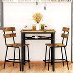 Hooseng 3 Piece Bar Table and Chairs Set, Counter Height Small Dining Table with 2 Bar Stools, Farmhouse Square Kitchen Table with Storage for Bistro, Pub, Small Space