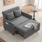 3 in 1 Convertible Pull Out Sleeper Couch Sofa Bed, Grey | Small Sleeper Sofa with Pillow, Adjustable Backrest Futon loveseat, Velvet Love Seat and Phone Holder for Living Room
