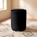 Boahaus Modern Black Suede Vanity Stool with Hidden Storage, Soft Cushioned Seat & Footrest Ottoman for Bedroom, Makeup Vanity, or Living Room – 17” Height