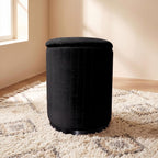 Boahaus Modern Black Suede Vanity Stool with Hidden Storage, Soft Cushioned Seat & Footrest Ottoman for Bedroom, Makeup Vanity, or Living Room – 17” Height
