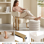 Barrel Accent Chair, Living Room Side Chair with Golden Metal Legs, Soft Velvet Upholstered Reading Armchair for Bedroom, Modern Club Chair for Reception Room/Lounge/Office, Ivory