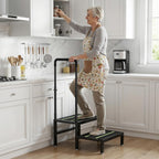 2 Step Stool with Handle, Heavy Duty Step Stool for Elderly and Adults, Adjustable Handrail with Non-Slip Platform, Bedside Steps for High Beds, Kitchen and Bathroom