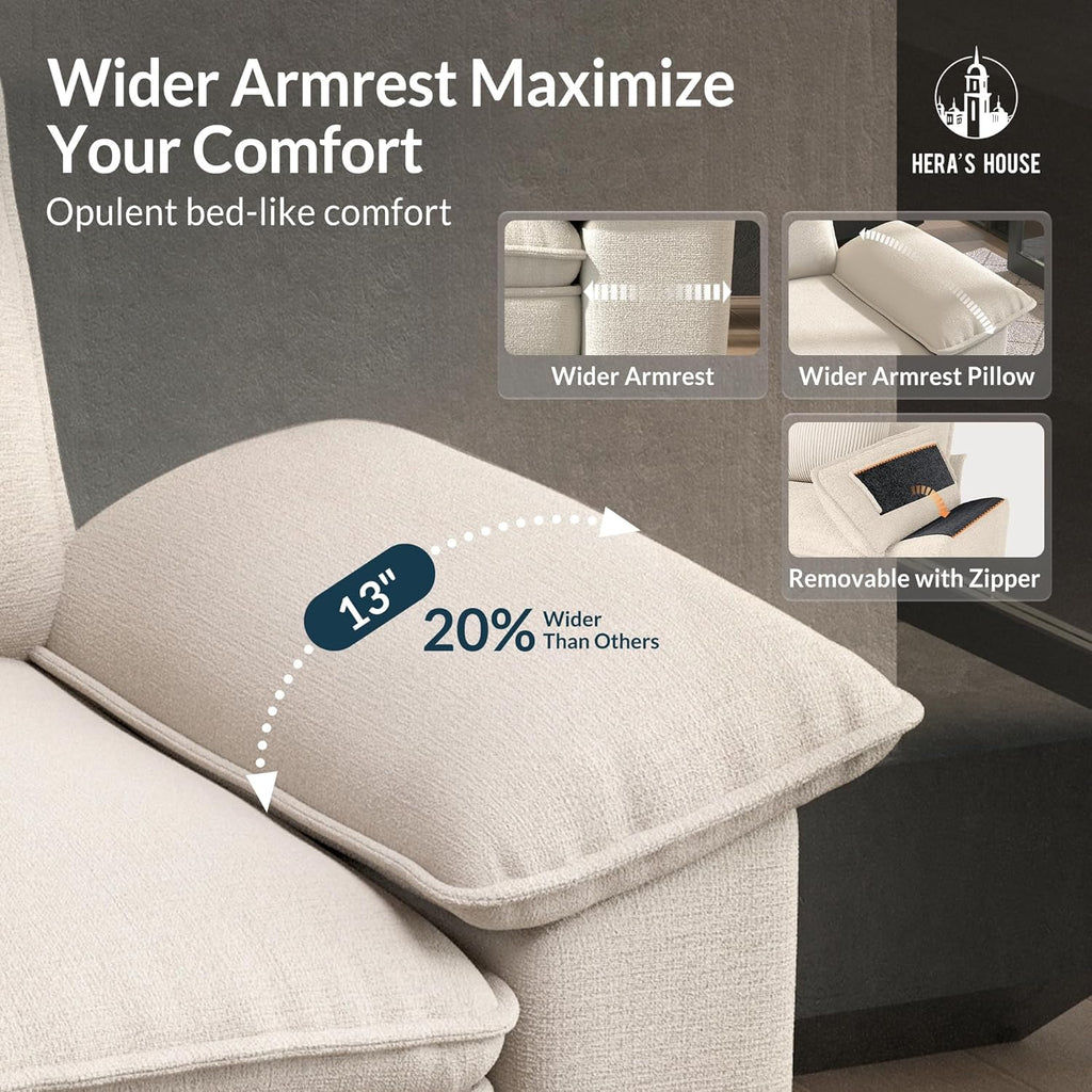 HERA'S HOUSE 3 Pieces Modular Sectional Couch Set with Armchair Loveseat | Modern 6-Seater Cloud Sofa Set , White, Wider Armrest, Comfy Deep Seat, Soft Chenille Furniture Set for Living Room