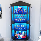 IRONCK 71" Carbon Fiber Corner Glass Display Cabinet, RGB LED Lights with Remote & APP Control, Human Body Sensor, 4-Tier Tempered Glass Display Case with 2 Adjustable Shelves for Collectibles, Black