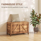HOMCOM 30" Farmhouse Storage Bench Lift Top Storage Chest in Brown Oak | Safety Hinge, Open Up 100°, Wooden Trunk, Bedroom, Entryway, Living Room