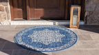 Unique Loom Outdoor Traditional Collection Area Rug - Antique (4' 1" Round, Blue/ Gray)
