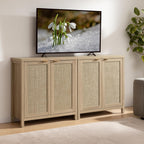 SICOTAS Rattan Sideboard Buffet Cabinet with Large Storage : Boho Credenza Coffee Bar Cabinet with Adjustable Shelves, Farmhouse Console Table for Kitchen, Living Room, Entryway, Natural, 2 Pieces