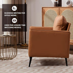 YISHENG Mid-Century Modern Living Room Accent Chairs Set of 2 - Oversized Faux Leather Armchairs with Removable Cushions & Metal Legs, Comfortable Sofas for Office/Lounge/Bedroom/Reception,（Brown）