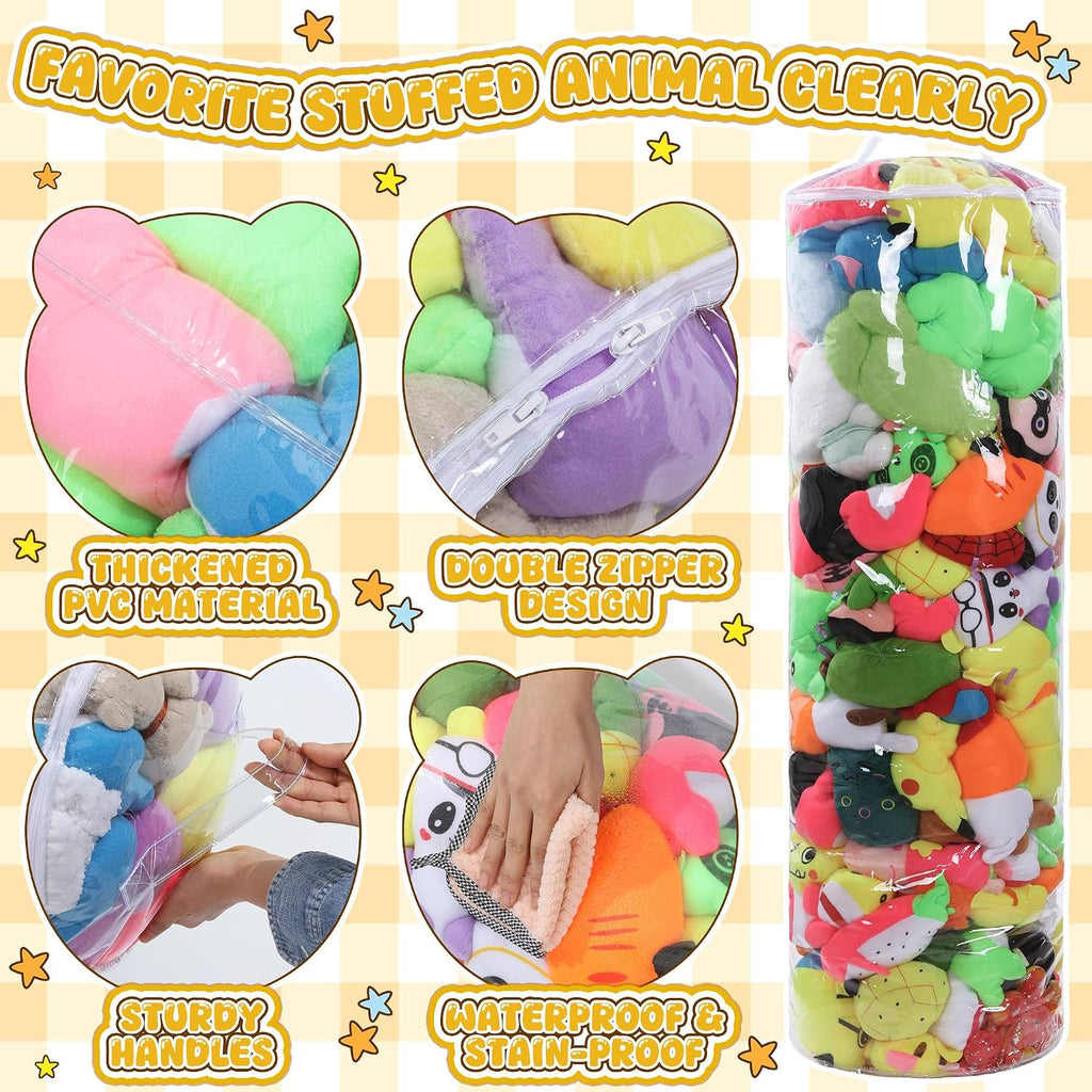 BALAPET Clear Stuffed Animal Bean Bag Cover for Kids,Waterproof PVC Storage Soft Stuff Animal for Organizing Toddler & Children Rooms,Portable Cylinder Bag to Sit, Play & Box(47.2x13.8x13.8in)