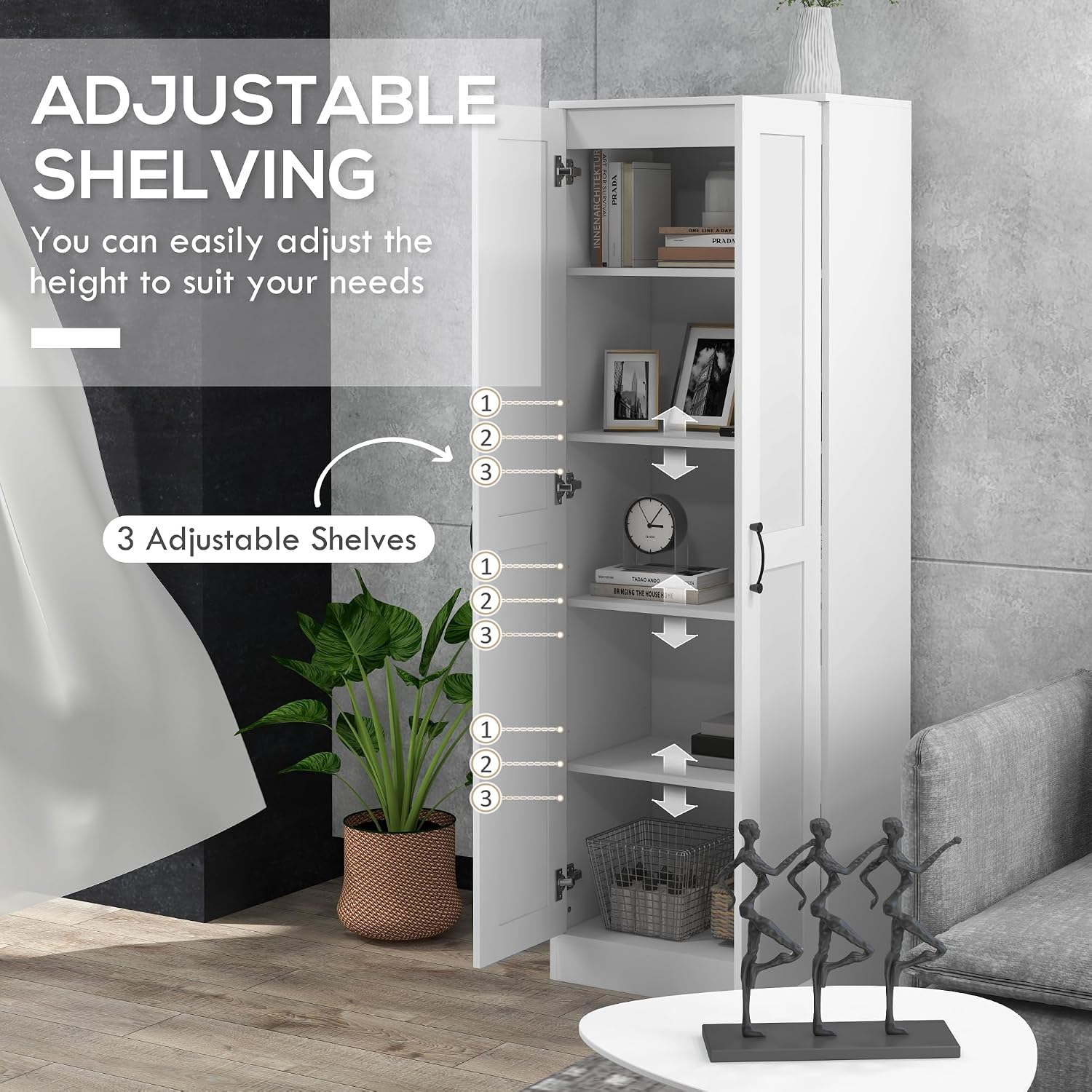 HOMCOM 69" Tall Storage Cabinet Movable Shelves Soft Close Doors White | Modern Style Pantry Cabinet