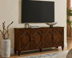LKTART 65" Mid Century Sideboard Buffet Cabinet with Solid Wood Legs,Accent Storage Cabinet Credenza with 4 Doors for Living Room,Entryway,Kitchen(Walnut)