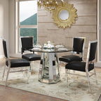 Henf Luxury Round Glass Dining Table for 4-6, Silver 47" Glass Kitchen Table with Mirrored Base, Modern Circle Dining Room Table (Table Only)