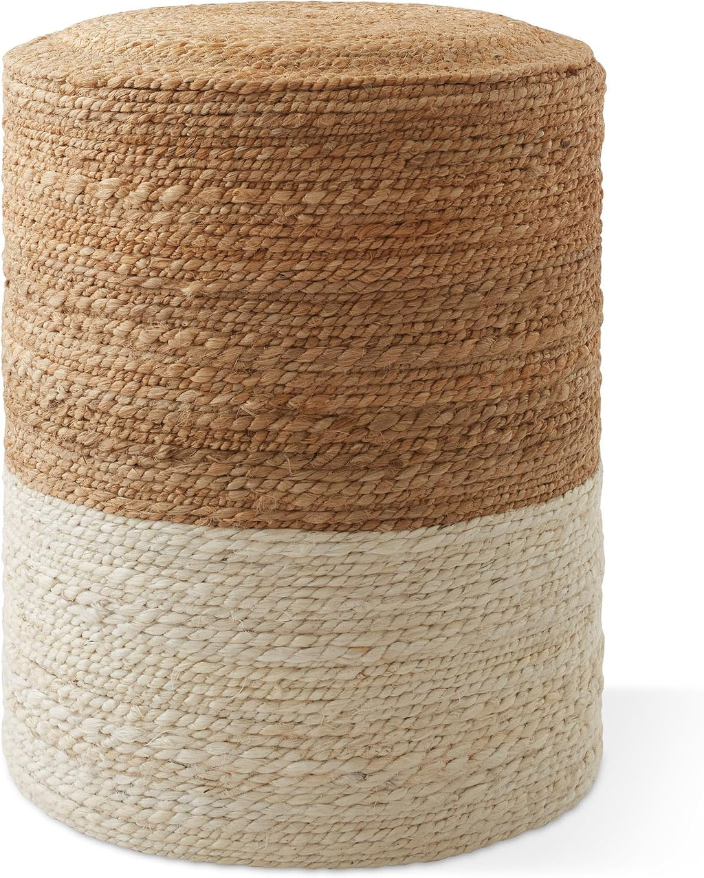 Casafield Hand-Braided Jute Pouf Ottoman Footrest, 14" W x 14" D x 16" H - Round, Natural Boho Home Decor, Woven Accent Footstool for Living Room