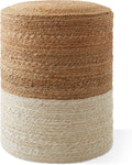Casafield Hand-Braided Jute Pouf Ottoman Footrest, 14" W x 14" D x 16" H - Round, Natural Boho Home Decor, Woven Accent Footstool for Living Room